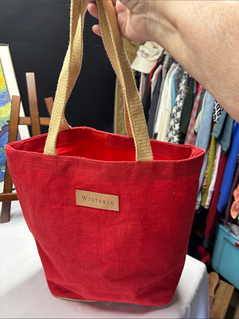 Red Canvas Tote with Natural Handles